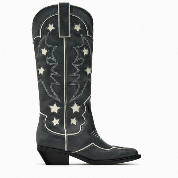 Zara cowboy boots leather western star southwestern cowgirl - Picture 8 of 12